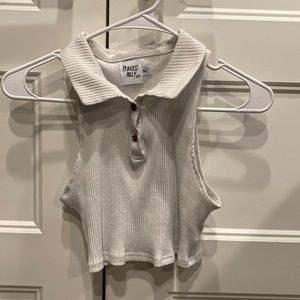 White collared button up crop top